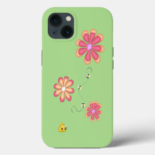 Flowers and Bees on Lime iPhone 13 Case