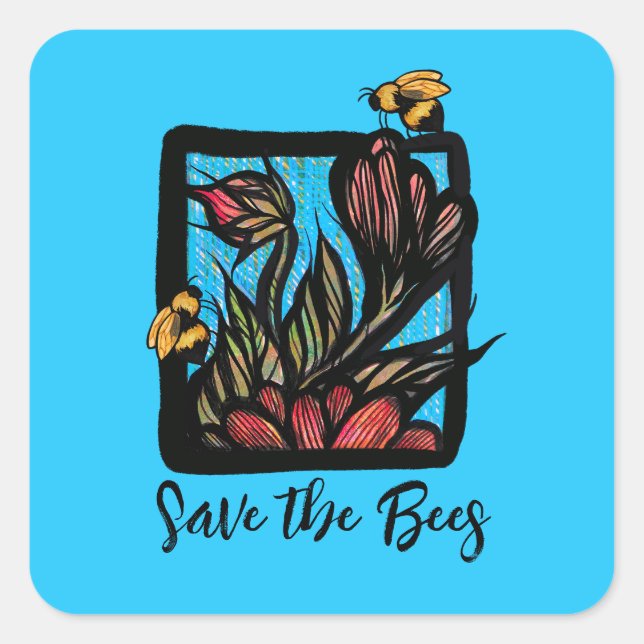 Flowers and Bees Pollinators Garden                Square Sticker (Front)