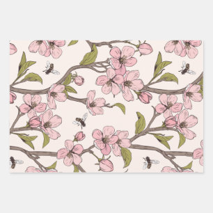 Flowers and Bees Themed Wrapping Paper Sheets