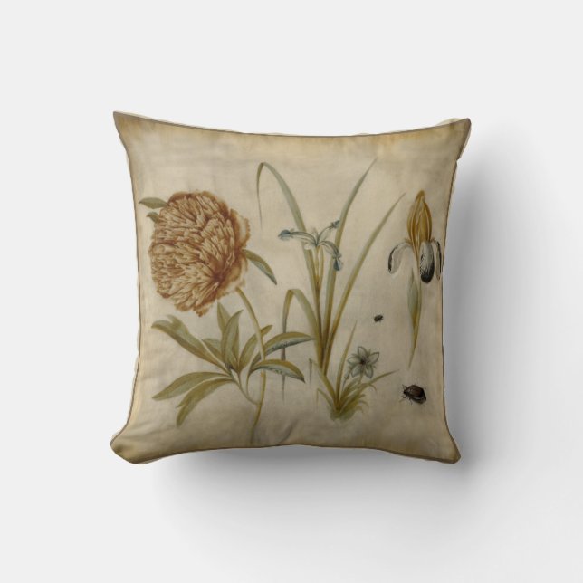 Flowers and Beetles by Hans Hoffmann Cushion (Front)