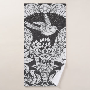 Flowers and bird in art nouveau style seamless pat bath towel