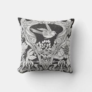 Flowers and bird in art nouveau style seamless pat cushion