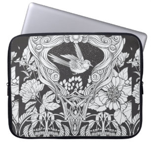 Flowers and bird in art nouveau style seamless pat laptop sleeve
