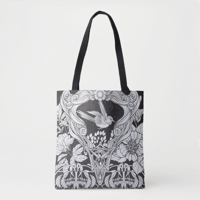 Flowers and bird in art nouveau style seamless pat tote bag (Front)