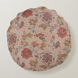 Flowers and Birds on a Dotted Twig Floral Pattern Round Cushion