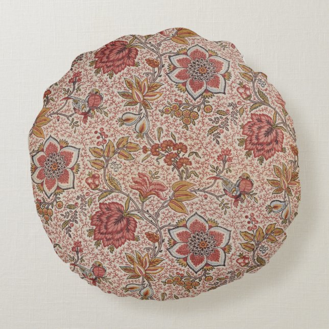 Flowers and Birds on a Dotted Twig Floral Pattern Round Cushion (Back)