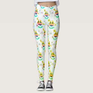 flowers and birds pattern leggings