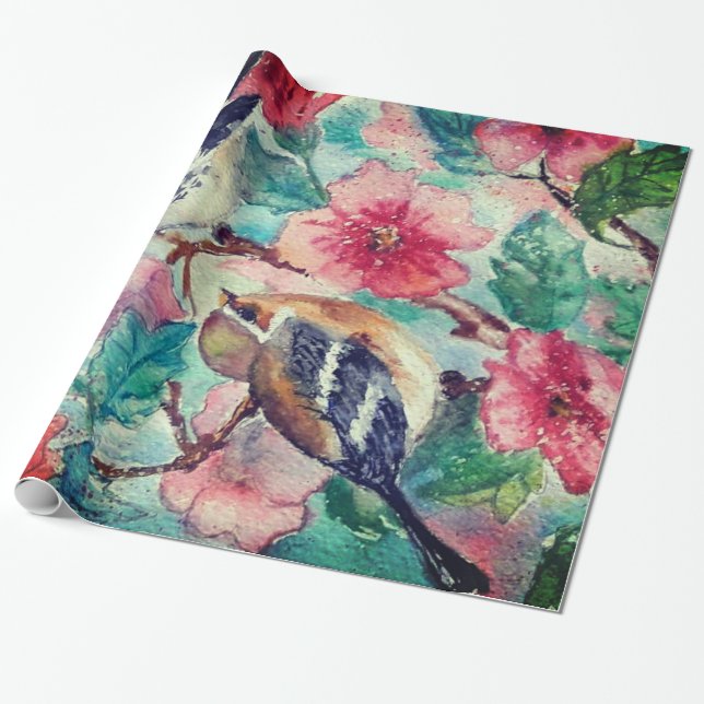 Flowers and Birds Wrapping Paper (Unrolled)