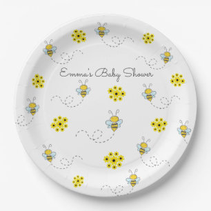 Flowers and Bumble Bees Baby Shower Paper Plate