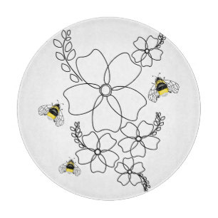 Flowers and bumblebee in a minimalist style cutting board