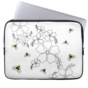 Flowers and bumblebee in a minimalist style laptop sleeve