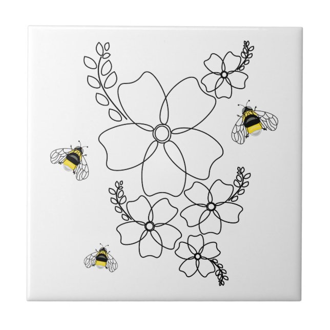 Flowers and bumblebee in a minimalist style tile (Front)