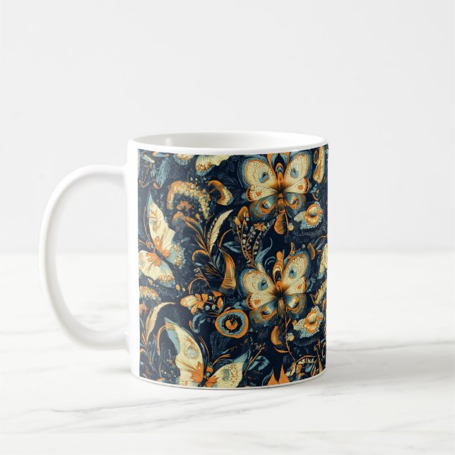 Flowers and Butterflies Abstract Pattern Coffee Mug (Left)
