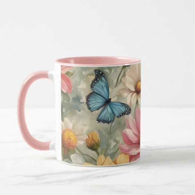 Flowers And Butterflies Art Work Mug (Left)