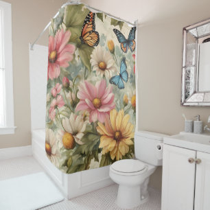 Flowers And Butterflies Art Work Shower Curtain