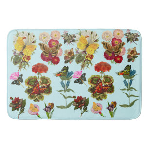 Flowers and butterflies bugs insect plants nature bath mat