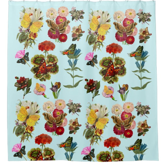 Flowers and butterflies bugs insect plants nature shower curtain (Front)