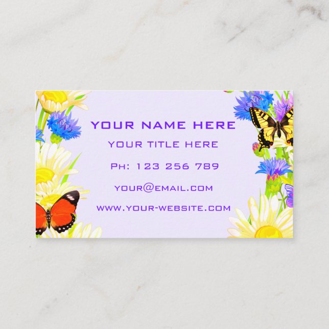 Flowers and Butterflies Business Card Spring (Back)