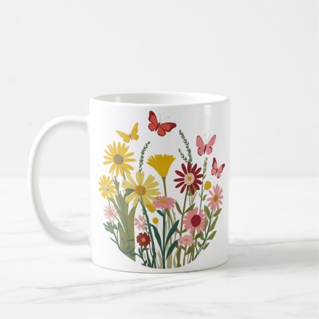 Flowers and butterflies coffee mug (Left)