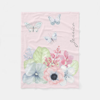 Flowers and Butterflies Fleece Baby Blanket