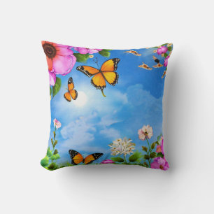 Flowers and butterflies pattern cushion