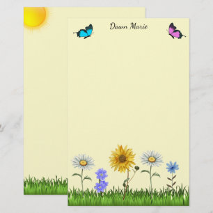 Flowers and Butterflies Personalized 5.5" x 8.5" Stationery