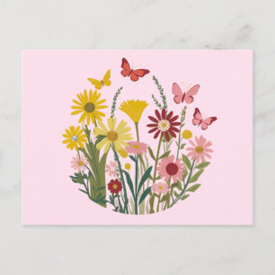 Flowers and butterflies postcard