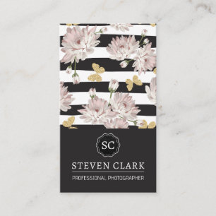 Flowers and Butterflies   Striped Business Card