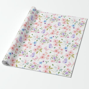 Flowers and Butterflies Wrapping Paper