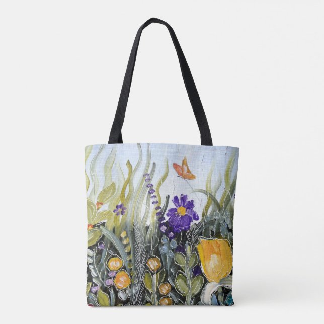 Flowers and butterfly design tote bag. bag (Back)