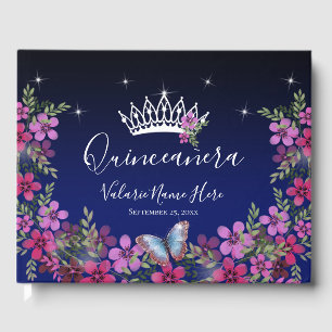 Flowers and Butterfly Princess Quinceanera  Guest Book