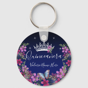 Flowers and Butterfly Princess Quinceanera Key Ring