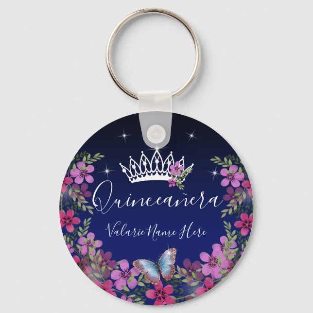 Flowers and Butterfly Princess Quinceanera Key Ring (Front)