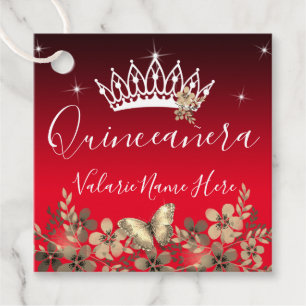 Flowers and Butterfly Princess Quinceanera Red Favour Tags