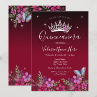 Flowers and Butterfly Quinceanera Invitation