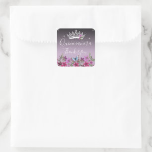 Flowers and Butterfly Thank You Quinceanera Square Sticker