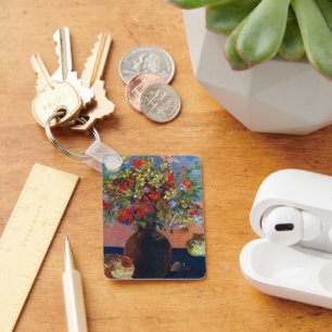 Flowers and Cats by Paul Gauguin, Vintage Fine Art Key Ring