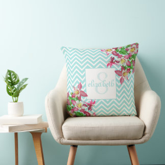 Flowers and Chevron Monogrammed Cushion
