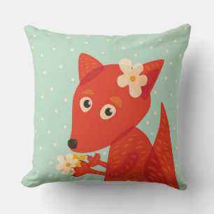Flowers And Cute Fox Kids Cushion