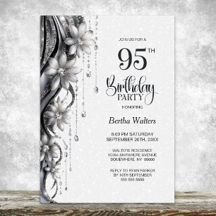 Flowers and Diamonds 95th Birthday Party Invitation