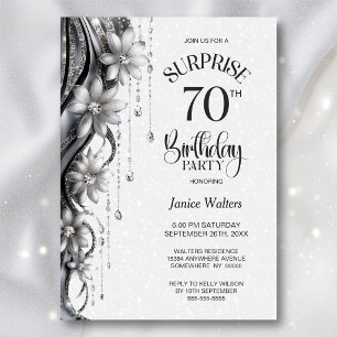 Flowers and Diamonds Surprise 70th Birthday Party Invitation