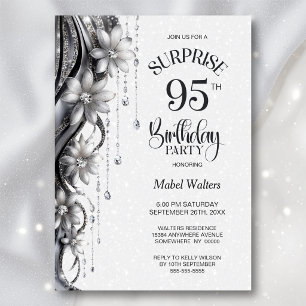 Flowers and Diamonds Surprise 95th Birthday Party Invitation