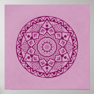 Flowers and Dots Mandala - Fuschia Pink Print