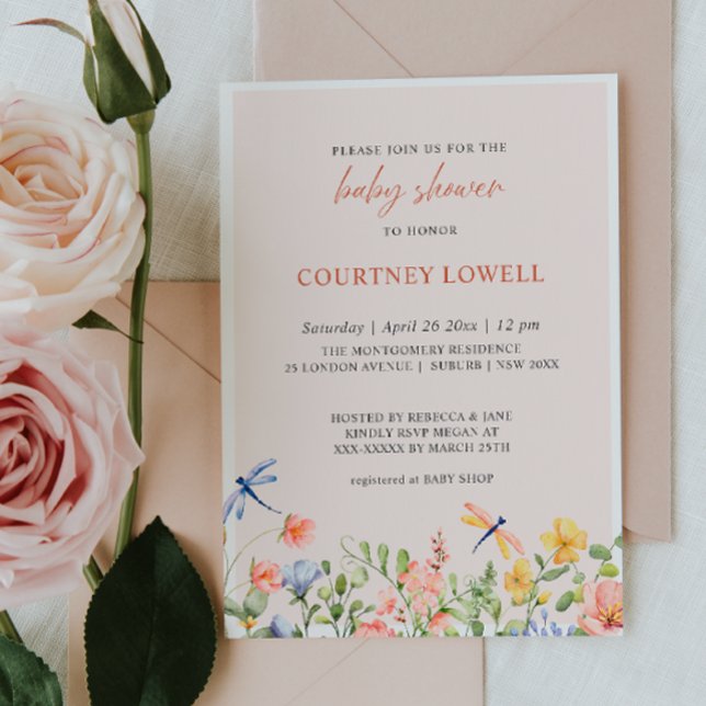 Flowers and Dragonflies Boho Garden Baby Shower Invitation (Creator Uploaded)