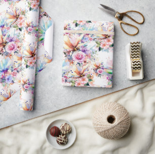 Flowers and Dragonflies Wrapping Paper