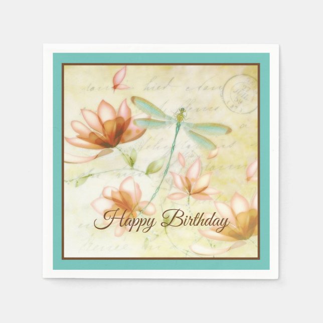 Flowers and dragonfly customisable napkin (Front)