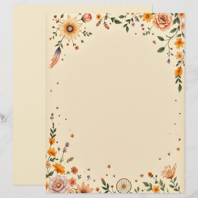 Flowers and Dreamcatcher Stationery Paper Custom Letterhead (Front/Back)