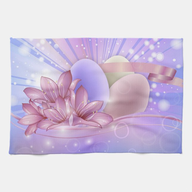 Flowers and Easter eggs       Tea Towel (Horizontal)