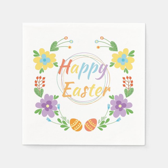 Flowers and eggs Happy Easter Napkin (Front)