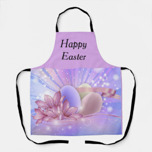 Flowers and eggs on a colourful pastel background apron